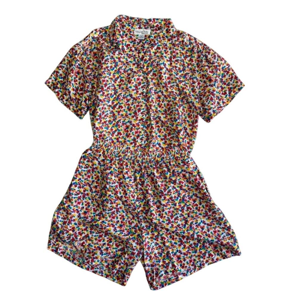 Oscar de la Renta Expressions 80s / 90s Silk Multicolor Print Pajama Set Medium